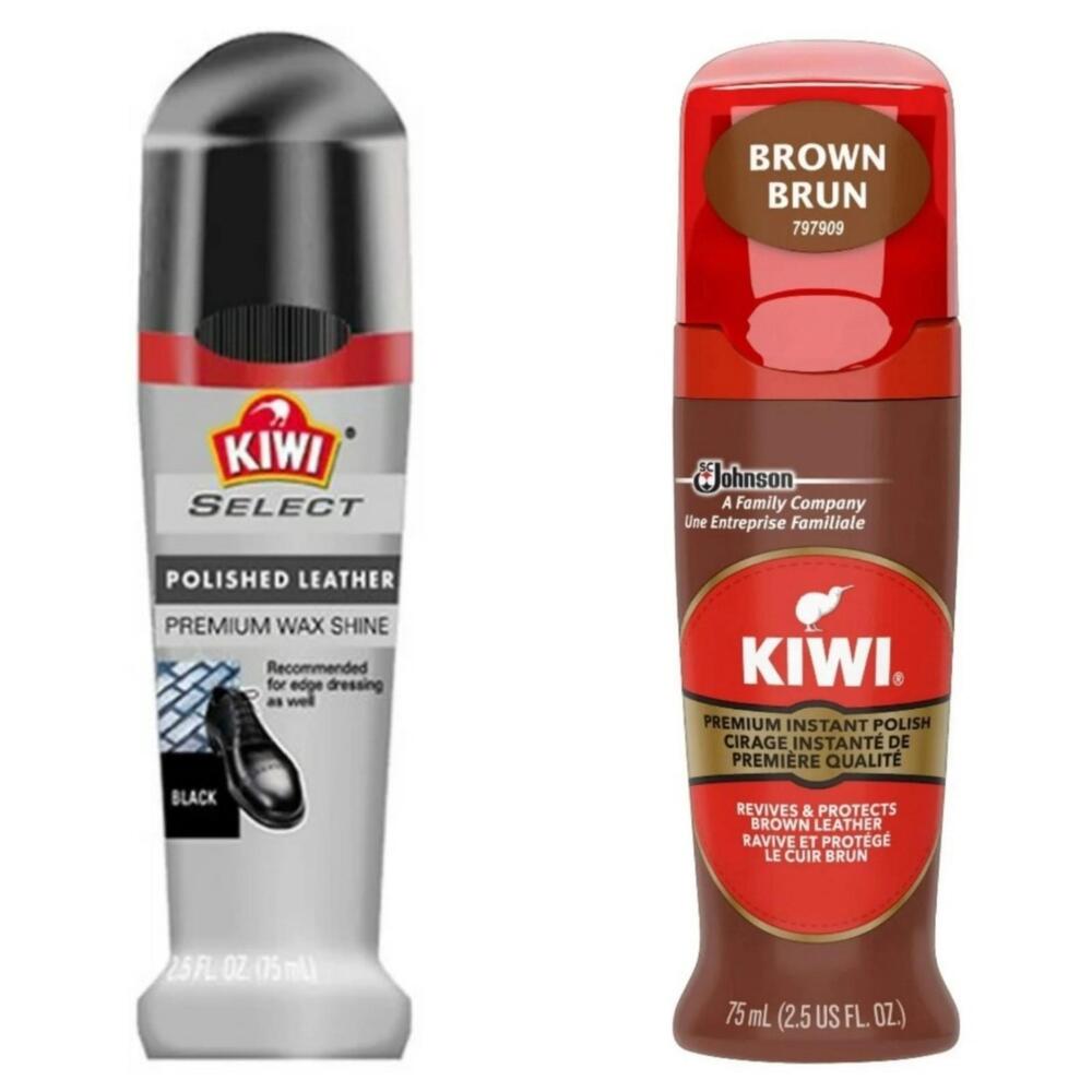 Kiwi Premium Instant Shoe Polish Bundle‎ Brown & Select Black 2.5oz Leather Care